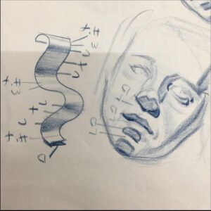 a painting of a man with a picture of a woman on it