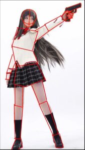 a woman dressed in a red dress and a red skirt