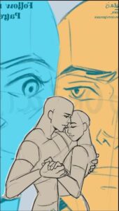 a painting of a woman with a picture of a cat on it