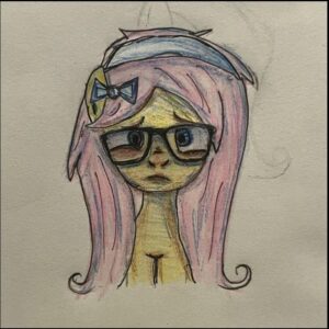 a painting of a woman with a cat on her head