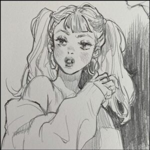 a painting of a woman sitting on a table