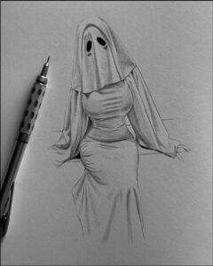 a painting of a person with a sword and a stick