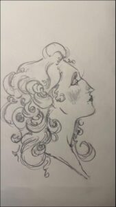 a painting of a painting of a man with a black and white striped shirt