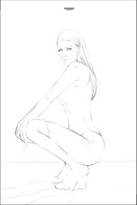 a painting of a woman in a white dress