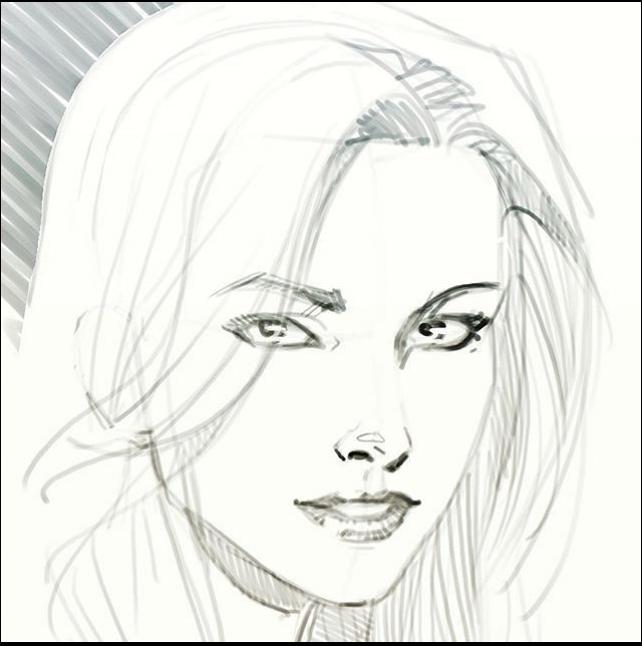 a painting of a woman with a black and white background