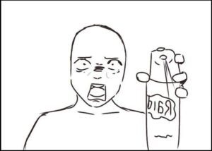 a painting of a man with a black and white striped shirt