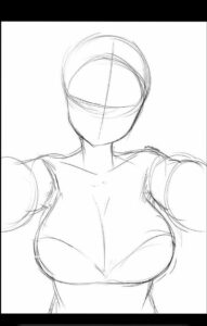 a painting of a person with a black and white tattered neck