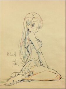 a painting of a woman in a black and white photo