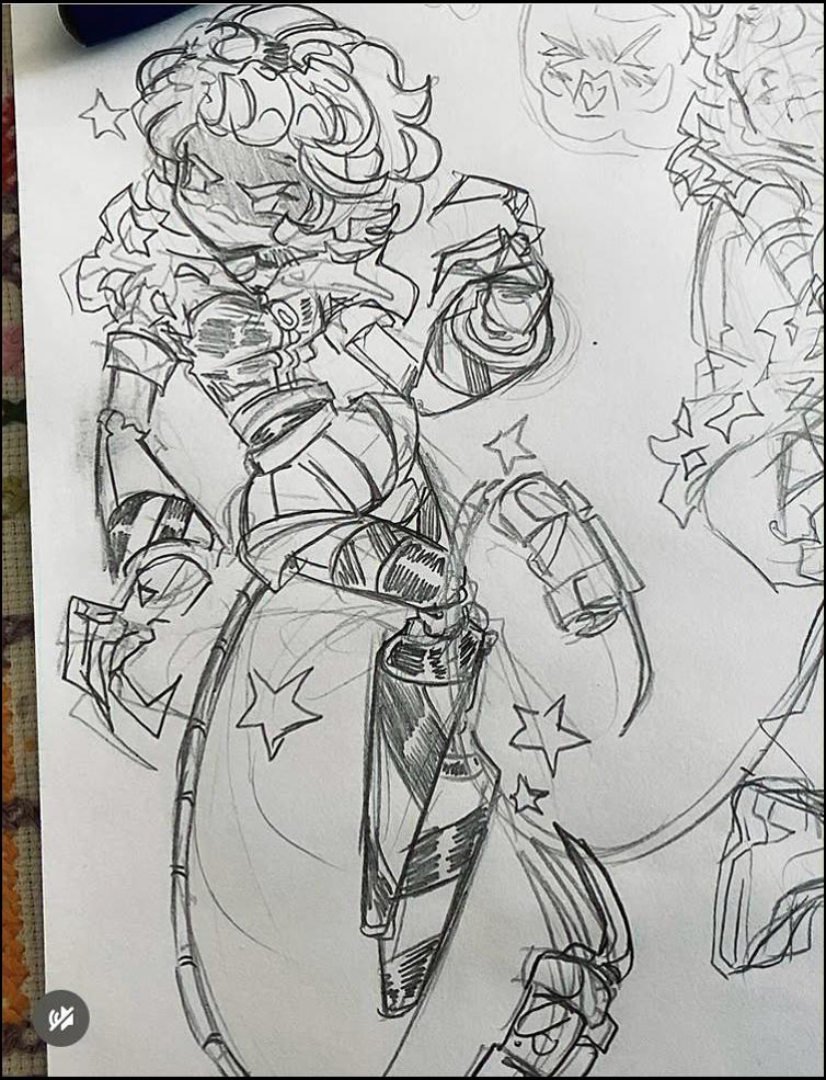 a painting of a man with a large white and blue brush