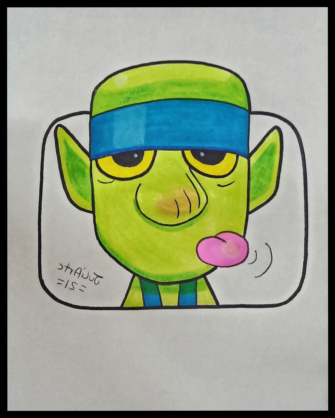 a cartoon of a cartoon character with a cartoon bird on it