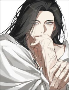 a man with a tie and a picture of a woman