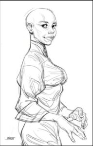 a painting of a woman sitting on a white bench