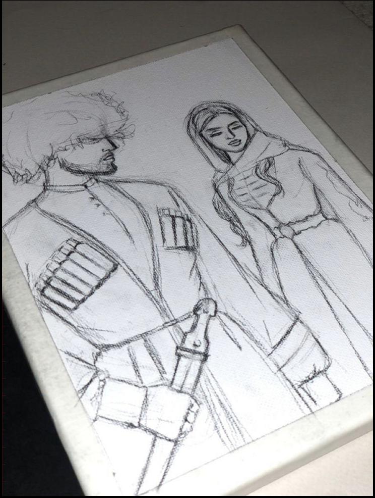 a painting of a painting of a man with a black and white striped shirt