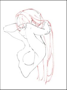 a painting of a woman holding a white and blue striped object