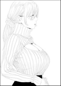 a woman is standing on a white wall