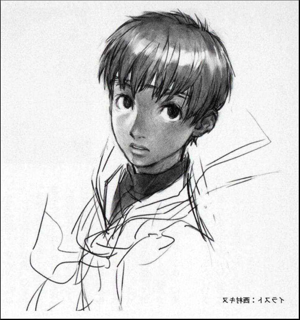 a painting of a man with a black and white striped shirt