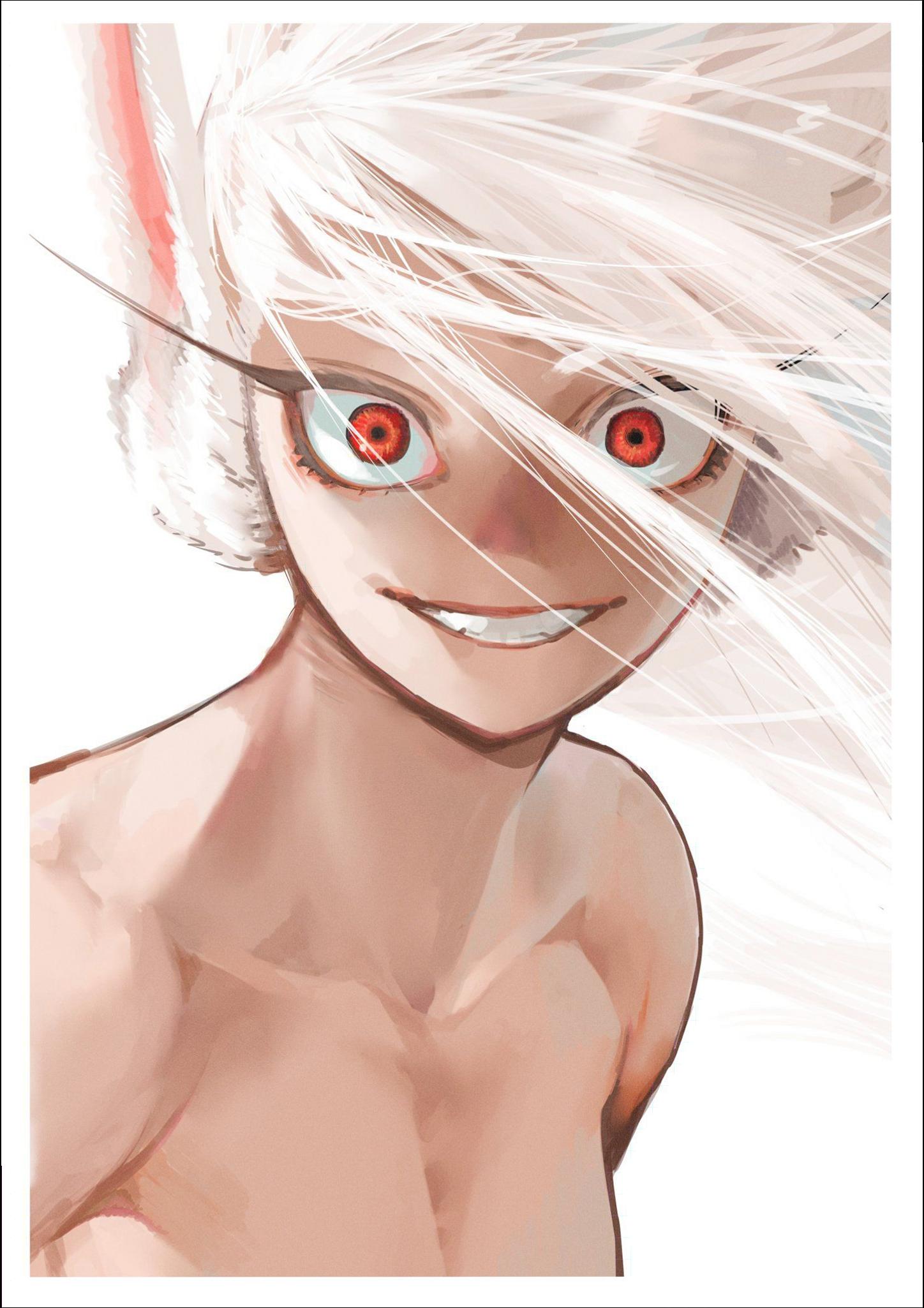 a woman with a black and white striped headdress