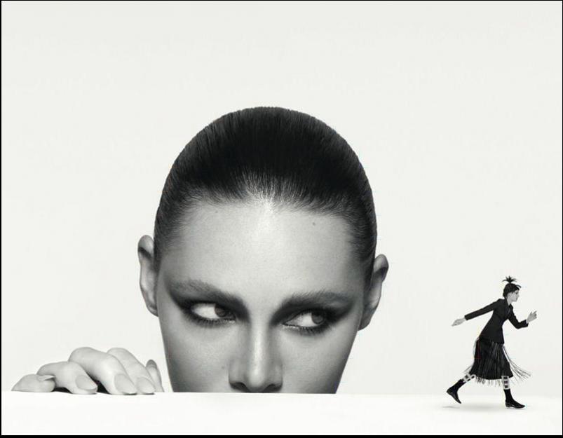 a woman with a black and white photo