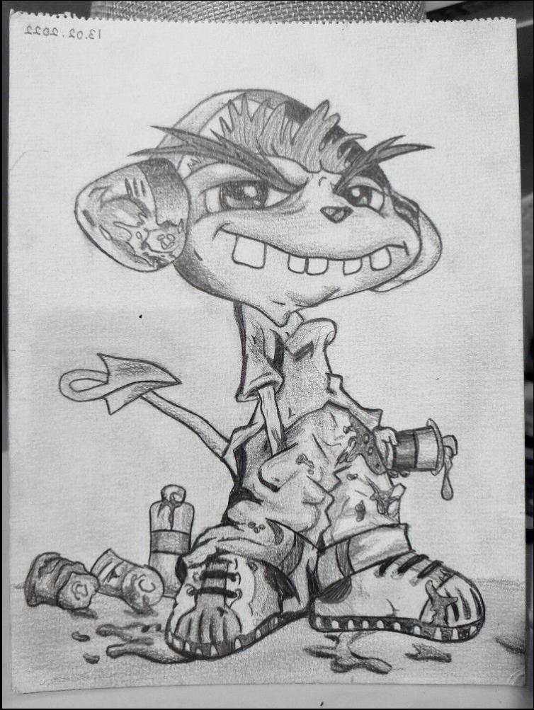 a painting of a man with a bird on his head