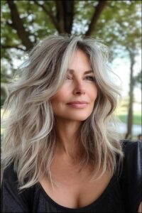 a woman is posing for a picture in a park