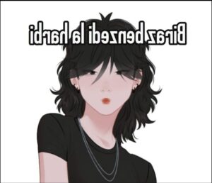 a woman with a black and white photo on her face