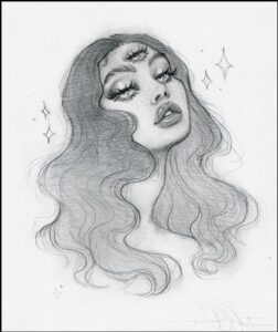 a painting of a man with a black and white striped shirt