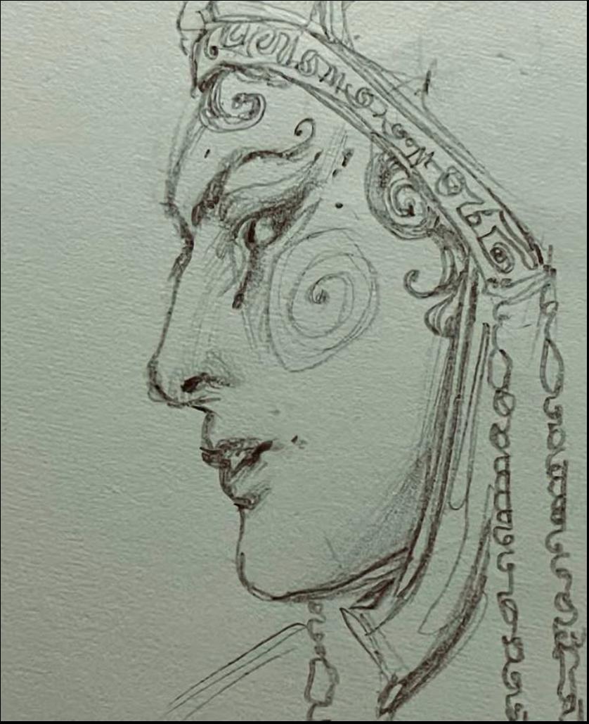 a painting of a man with a black and white background