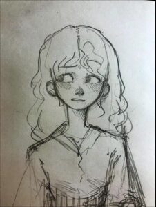 a painting of a woman in a black and white photo