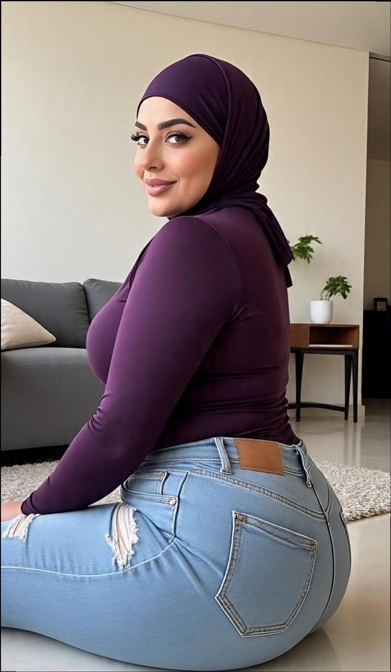 a woman sitting on a couch with a blue and white object