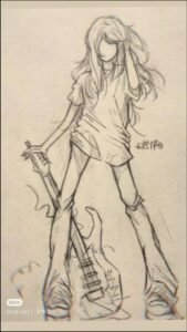 a painting of a woman with a flower in it