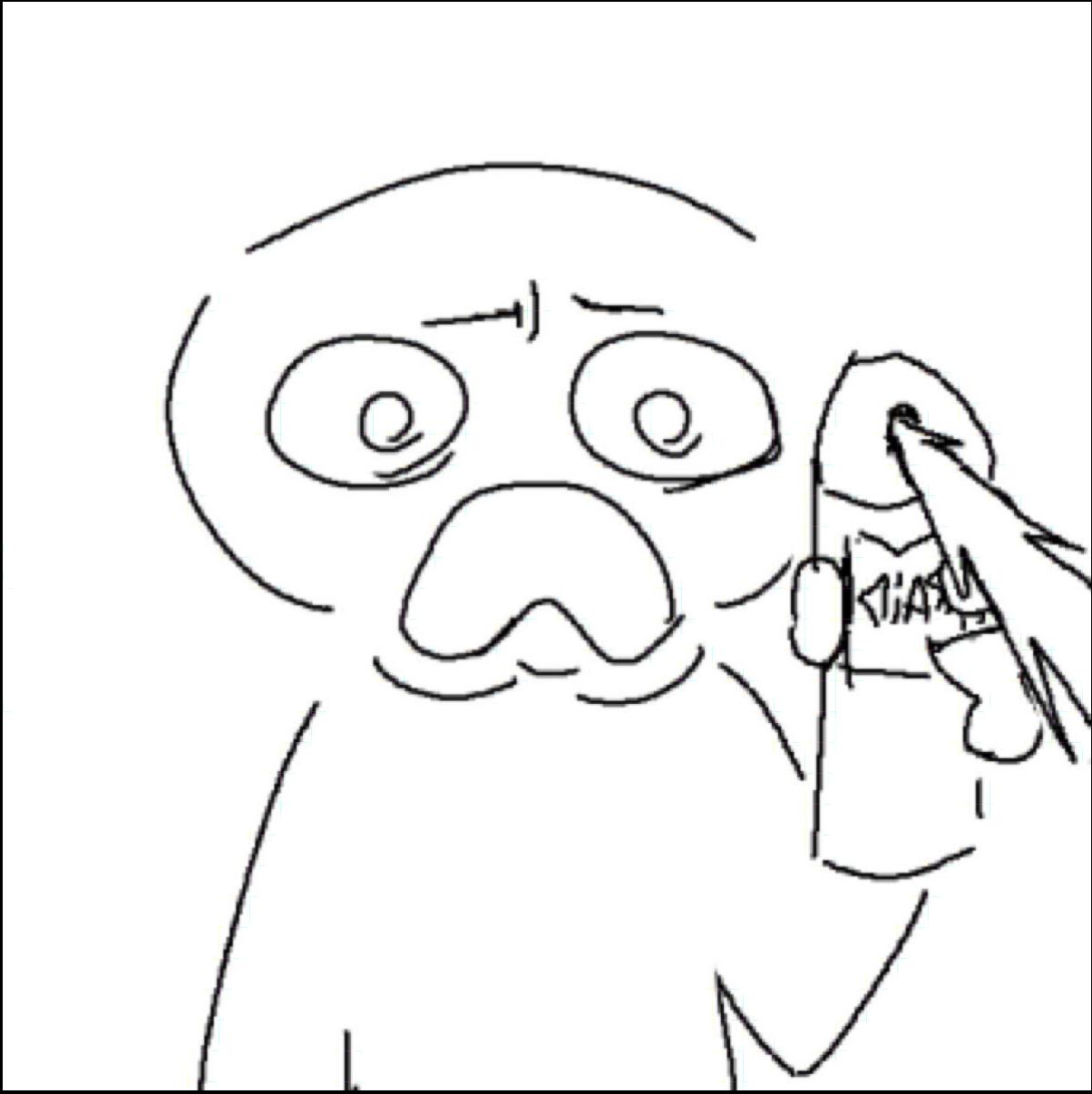 A hand-drawn cartoon depicts a bald, surprised figure holding a spray can labeled "DIAPY." The figure's facial expression and body posture convey distress.