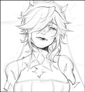 a painting of a woman with a black and white striped shirt