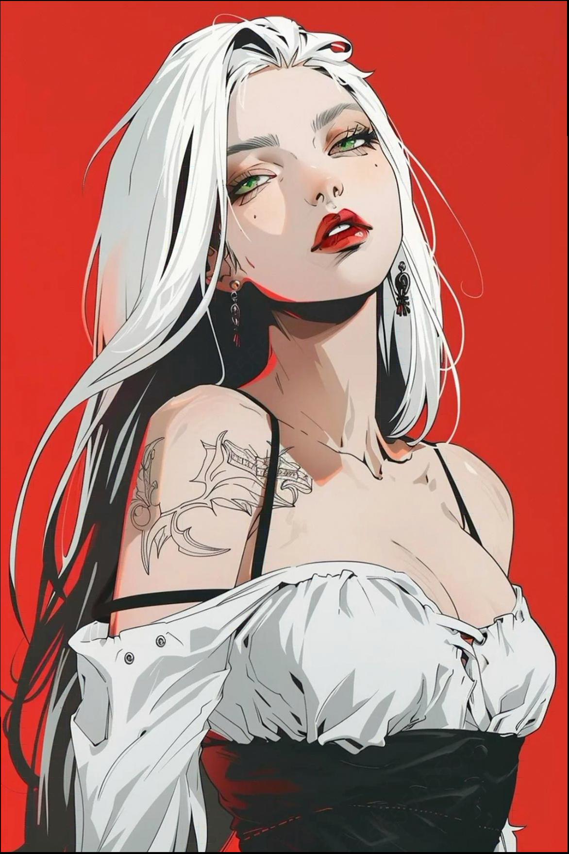 a woman with a red hair and a red tie