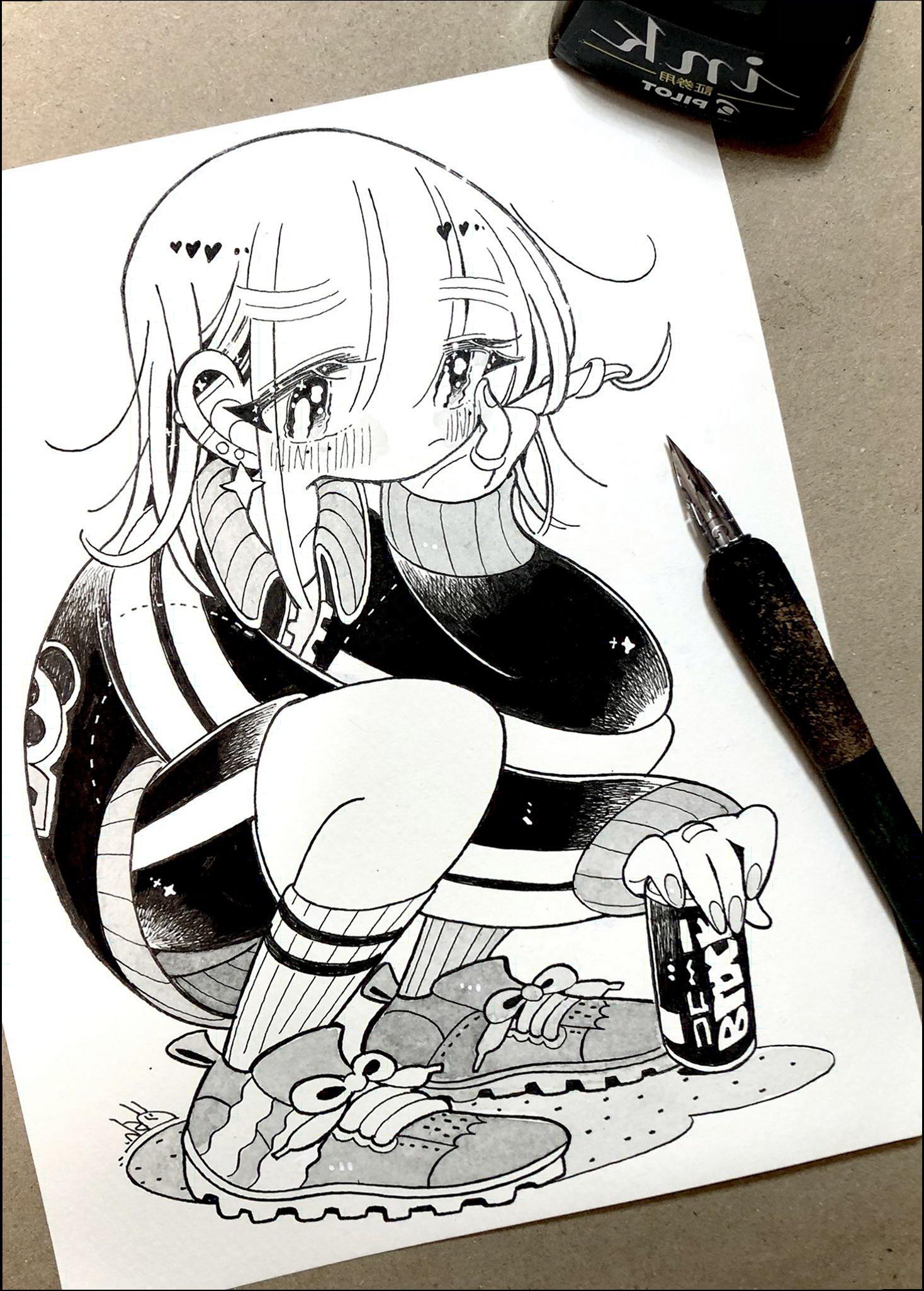 a painting of a person with a knife