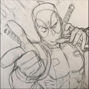 a painting of a painting of a man with a black and white striped shirt