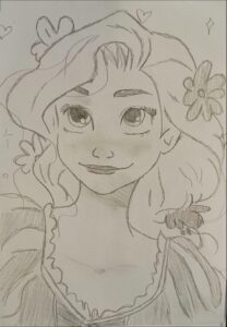 a painting of a man with a large head