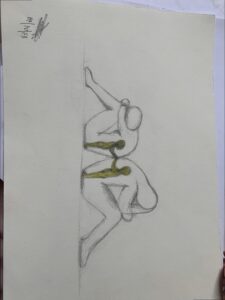 a painting of a man with a white shirt and a black and white striped tie