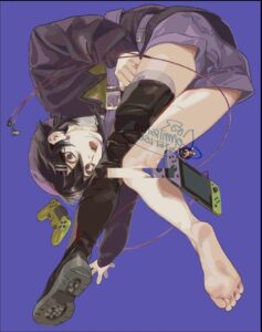 a man is laying on a pile of luggage