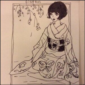 a painting of a woman with a sword and a hat