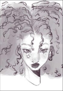 a painting of a cat with a cartoon character on it