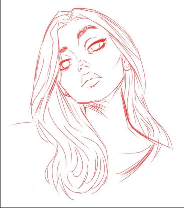 a painting of a woman with a black and white background