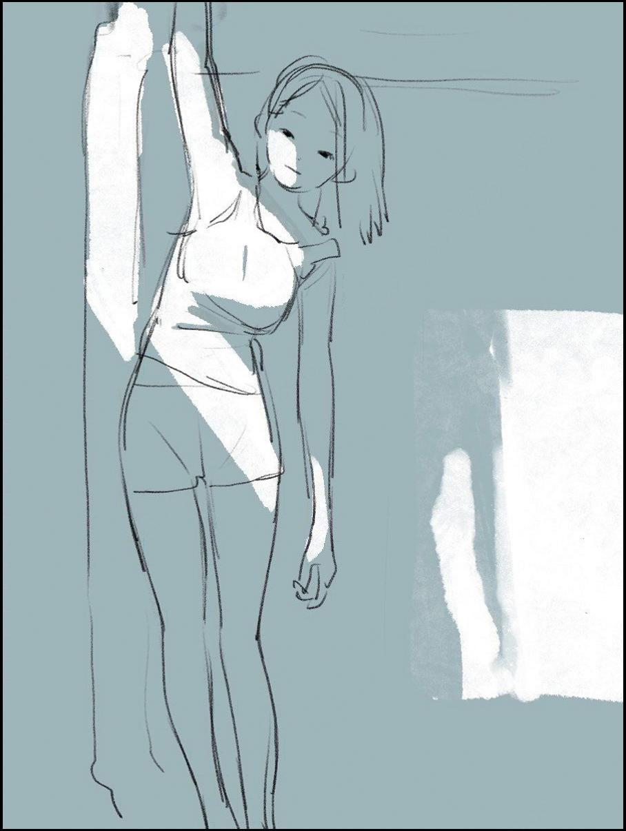 a painting of a person holding a white and blue object