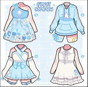 a collage of photos of a woman wearing a blue and white striped shirt