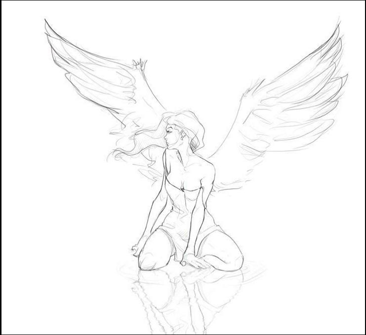 a painting of a woman in a black and white photo