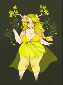 a woman in a pink dress holding a banana