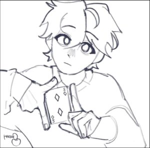 a painting of a woman with a black and white striped shirt