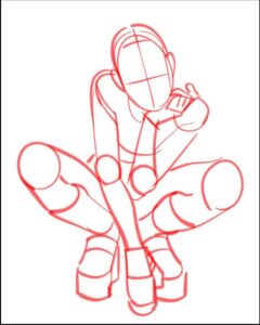 a painting of a red and white striped train