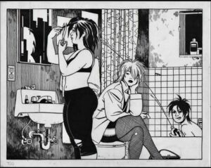 a woman is standing next to a man