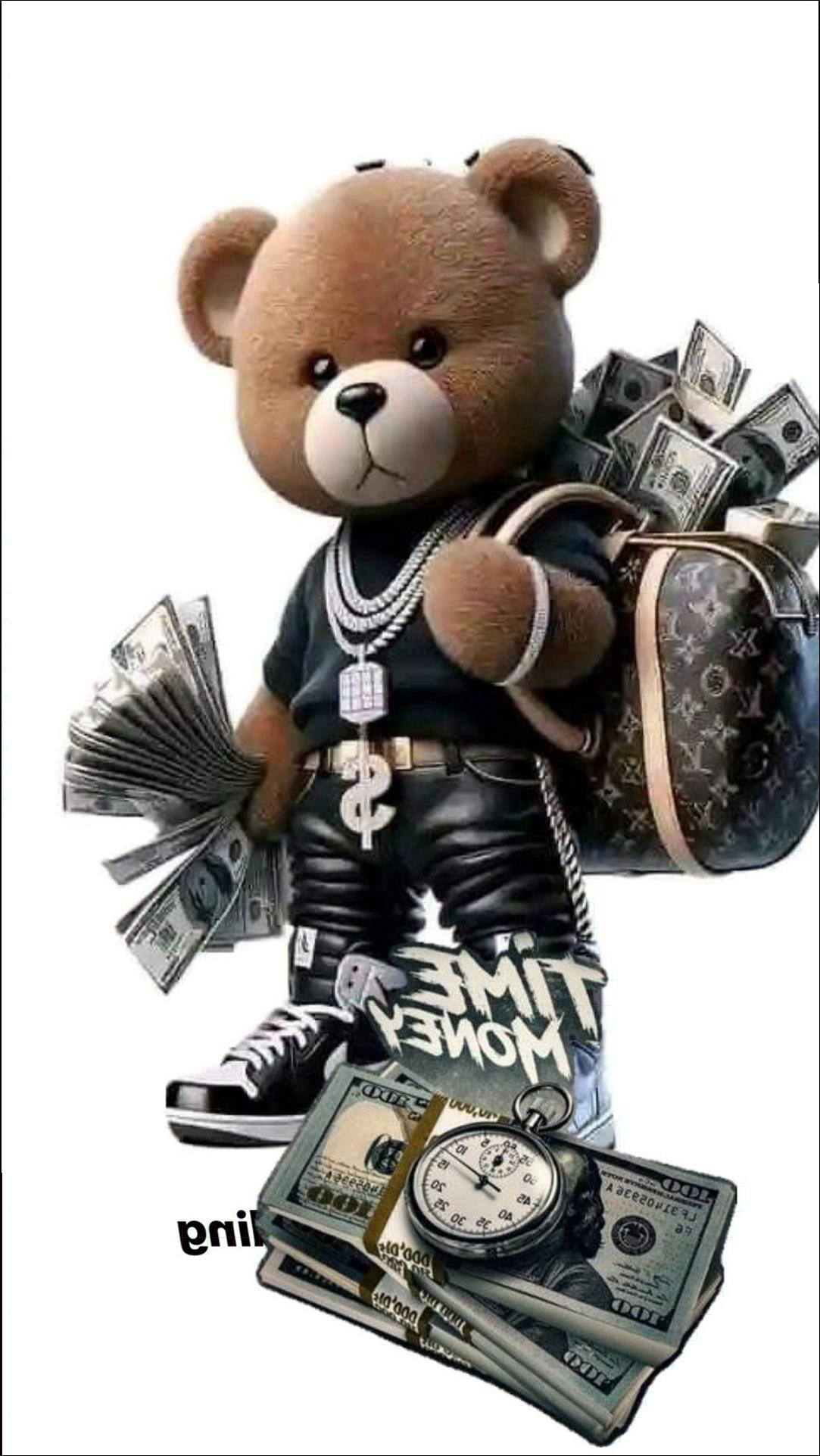 a teddy bear is sitting on a table with a clock