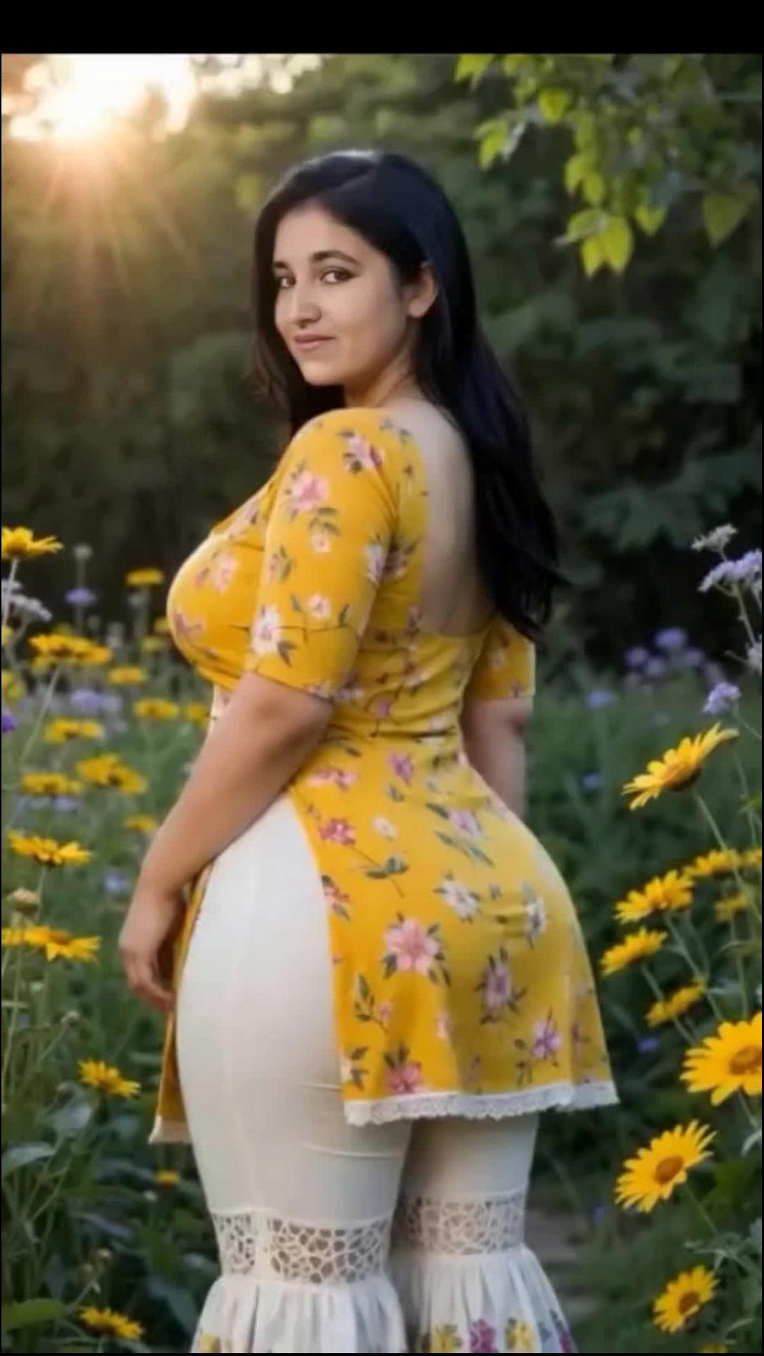 a woman in a pink dress standing on a flower pot